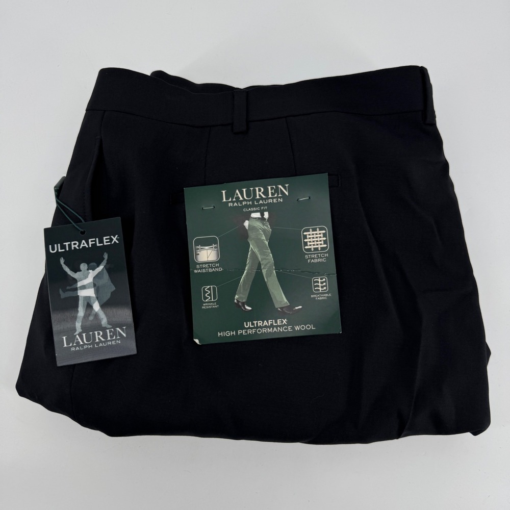 NEW Lauren Ralph Lauren Ultraflex Black Wool Dress Pants 46x30 New With Tags